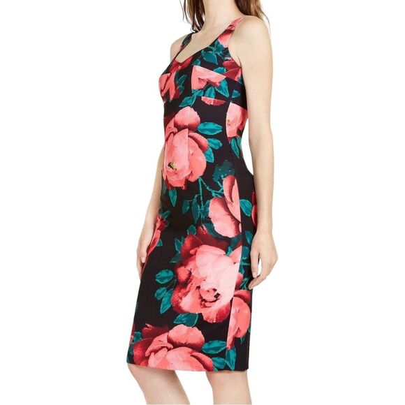 NWT Trina Turk Sleeveless Floral Midi Dress Pink Red Black Size 0 Wedding Guest - Picture 10 of 15